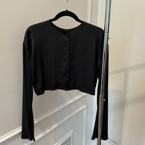 Orseund Iris Elegant Satin Black Button-Up Women's Top